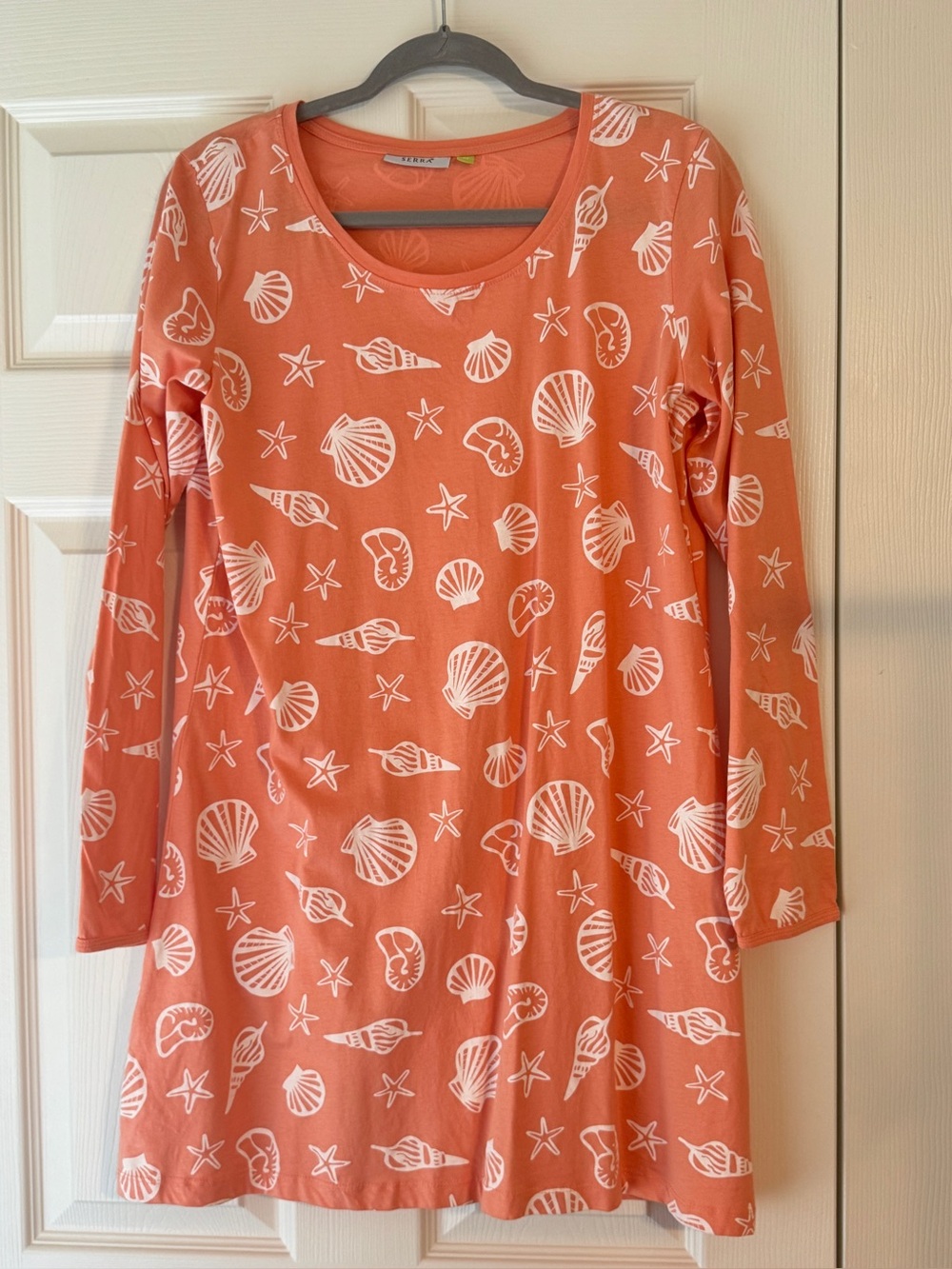 Serra Coral Dress with White Shell Print